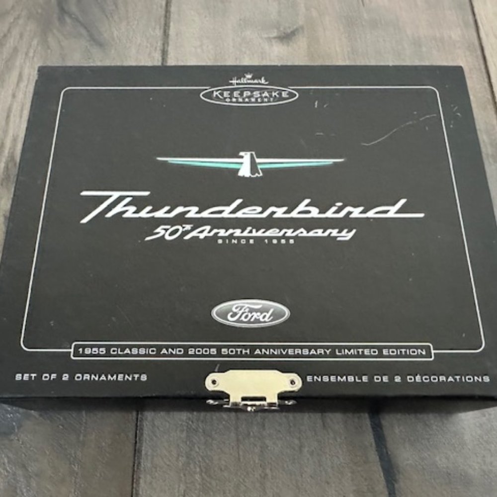 HALLMARK KEEPSAKE FORD THUNDERBIRD 50TH ANNIVERSARY 2 ORNAMENT SET LIMITED ED